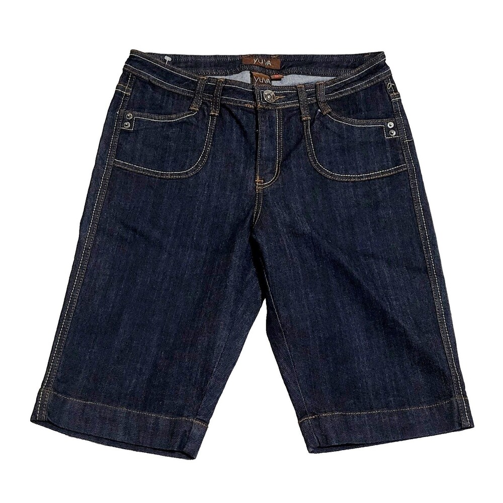 Yuva Jean Women's Bermuda Shorts  sz 8 Thick Stitch Embellished Flap Pockets